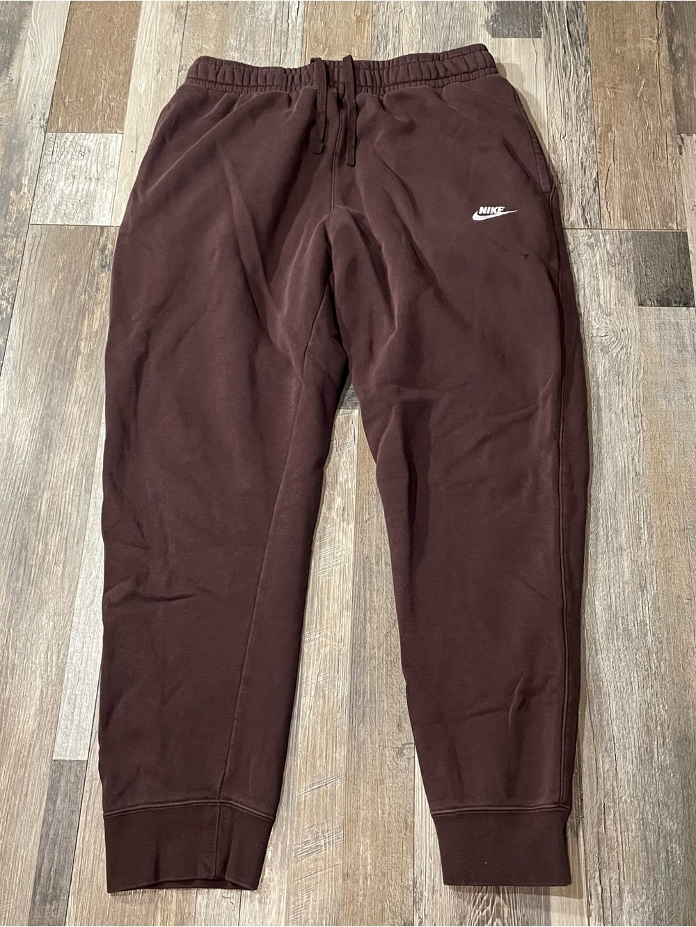 Nike Women’s Brown Fleece Drawstring Joggers Sweatpants with White Logo, Size L